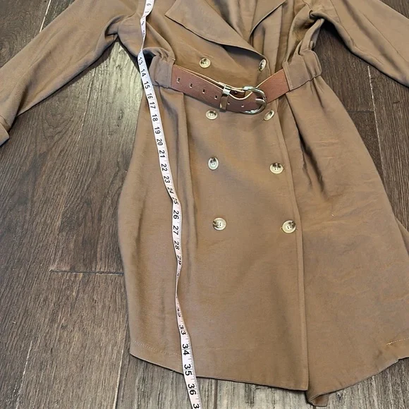 Brown Double-Breasted Women's Trench Coat With Belt - Picture 7 of 7